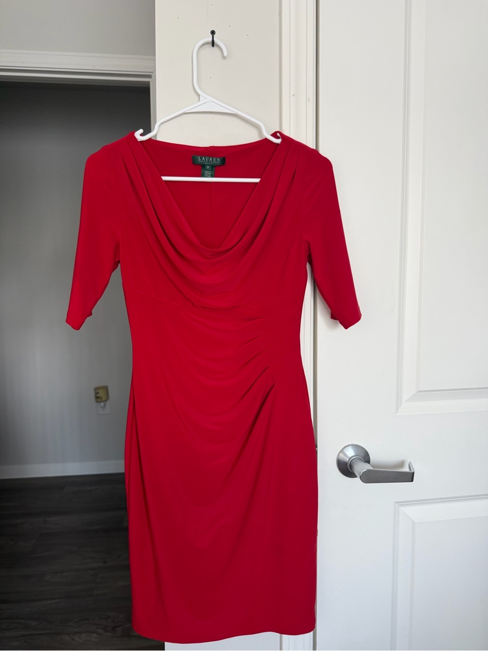 Lauren Ralph Lauren Red Draped Cowl Midi Dress